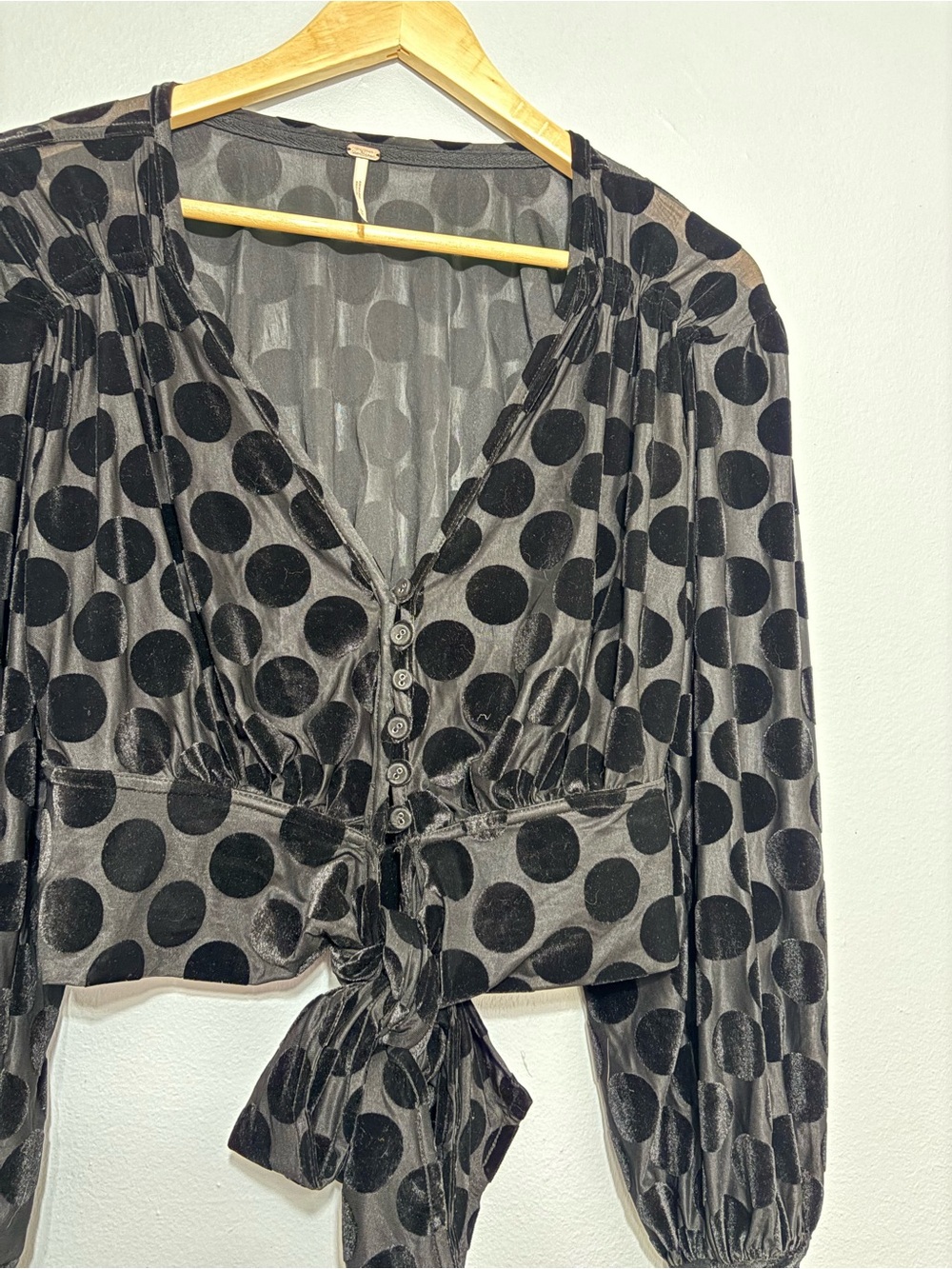 Free People Black Dottie Burnout Velvet Sheer Blouse size M - Picture 3 of 5